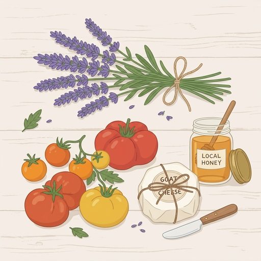 Farmers market haul: fresh lavender, heirloom tomatoes,...